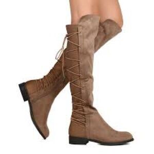 Women’s Wild Diva Brown Faux Suede Knee High Back Lace Up Riding Boot Size 5.5